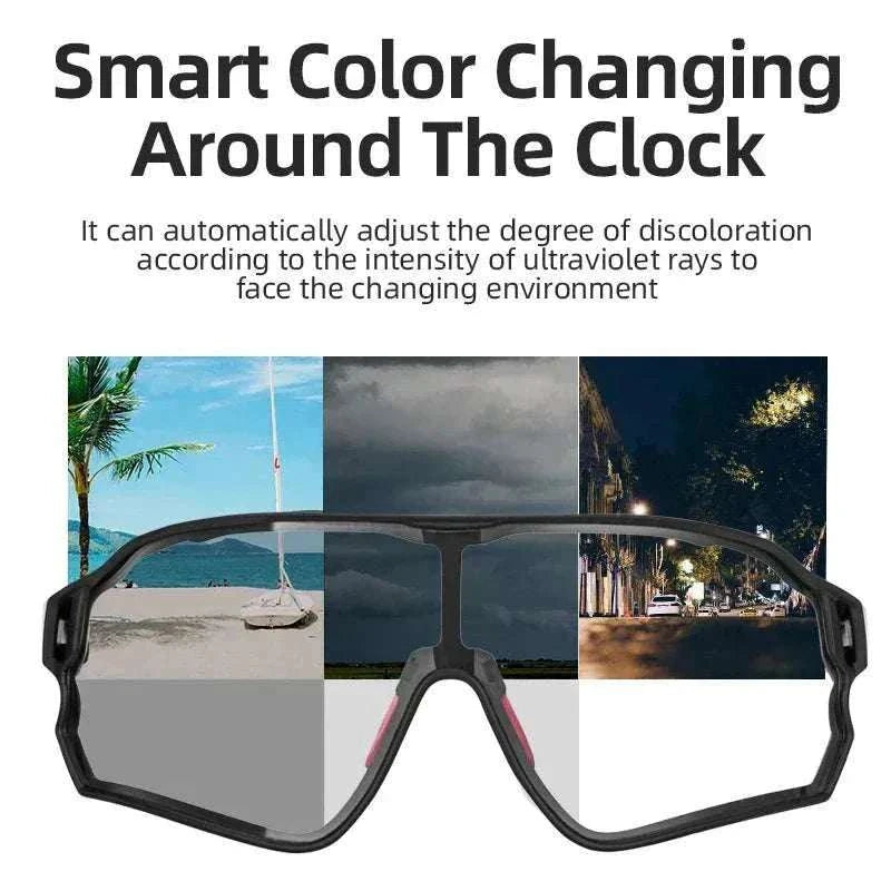 Photochromic MTB cycling glasses with UV400 TAC lenses and lightweight TR-90 frame for off-road riding