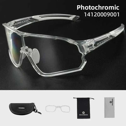 Photochromic MTB cycling glasses with UV400 TAC lenses and lightweight TR-90 frame for all-day comfort and clear vision