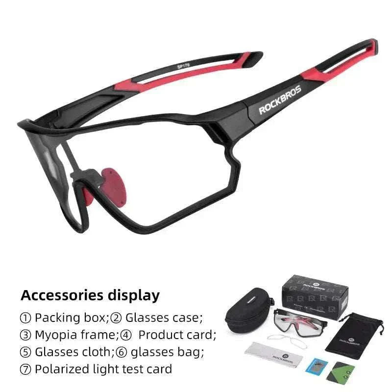 Photochromic MTB cycling glasses with UV400 TAC lenses and lightweight TR-90 frame