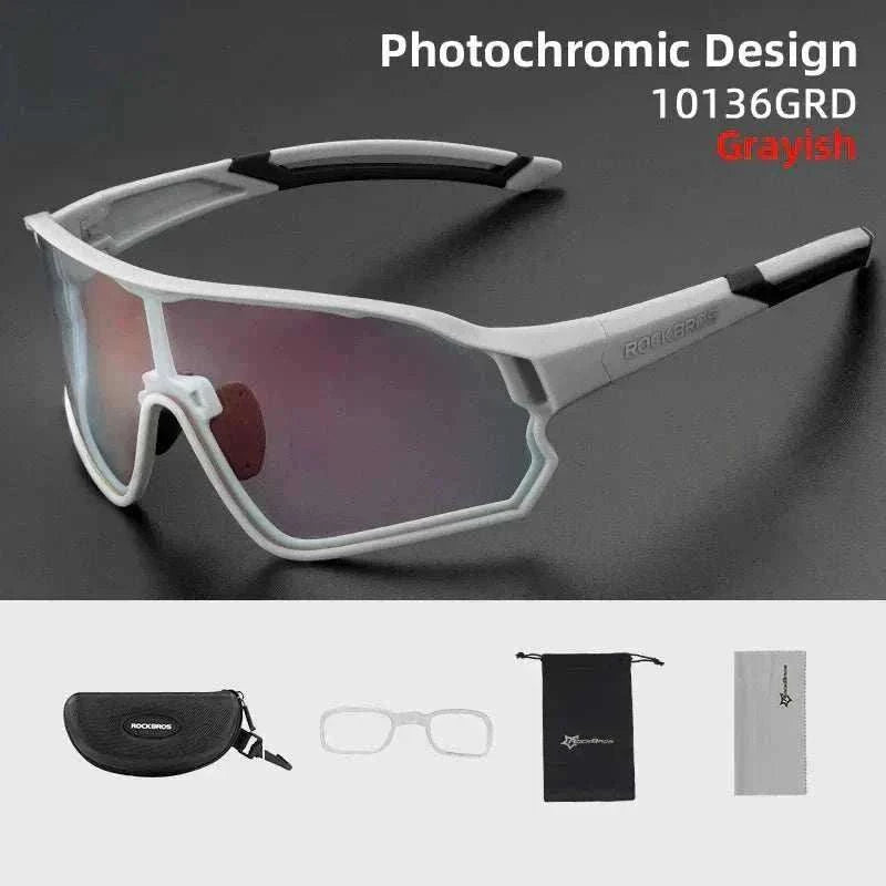 Photochromic MTB cycling glasses with UV400 TAC lenses and lightweight TR-90 frame for off-road riding