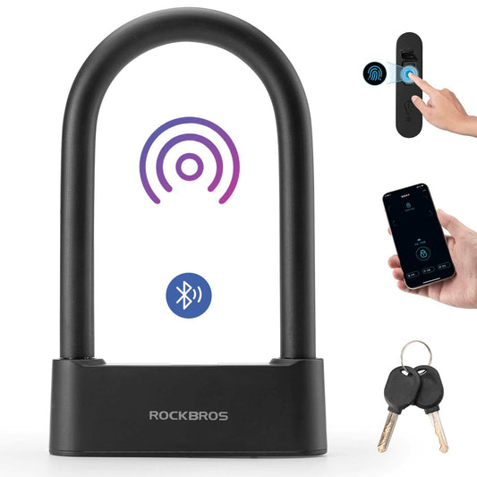 ROCKBROS Smart Bluetooth Fingerprint U Lock keyless bike security with fingerprint unlock and hardened steel beam