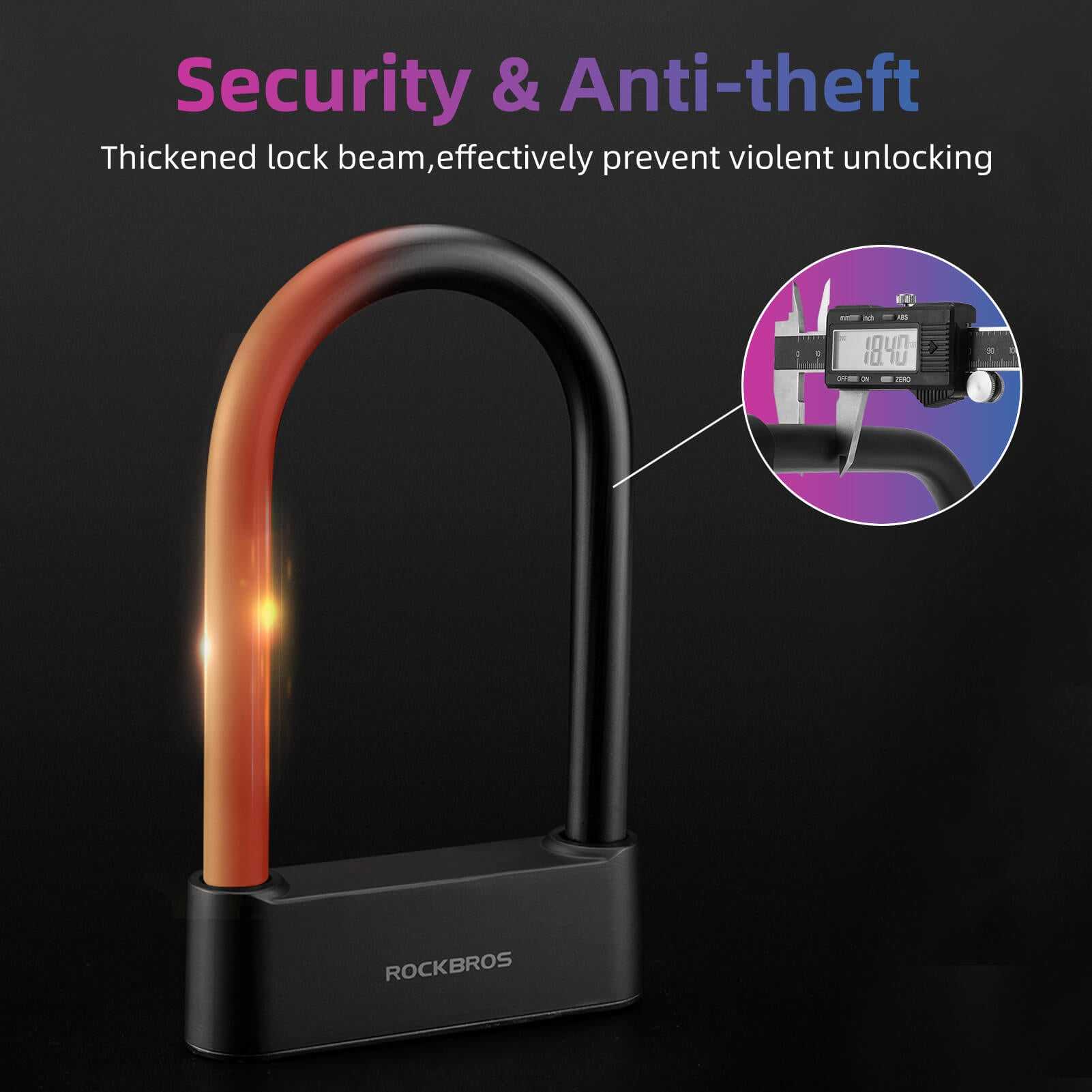 ROCKBROS Smart Bluetooth Fingerprint U Lock keyless bike lock with biometric unlock and hardened steel security