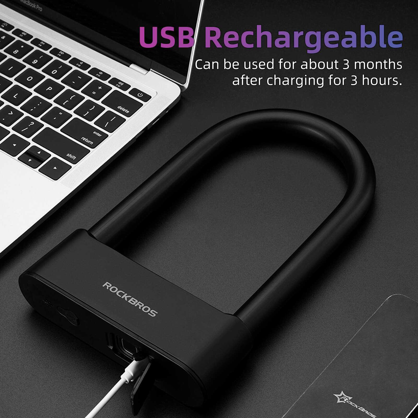 ROCKBROS Smart Bluetooth Fingerprint U Lock with biometric unlock and hardened steel for keyless bike security