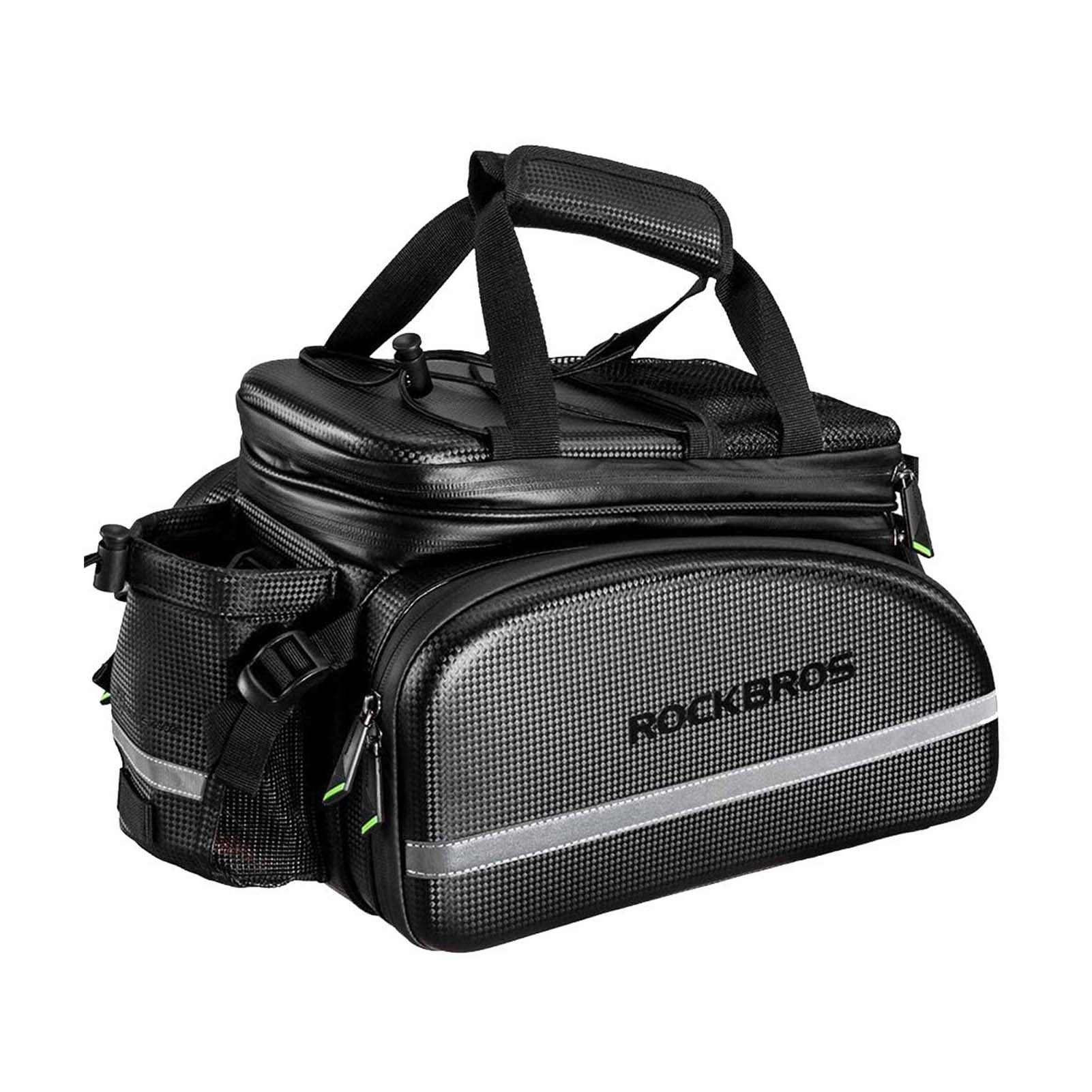 ROCKBROS Waterproof Rear Rack Bag expandable 17L-35L bike trunk with reflective accents and detachable shoulder straps