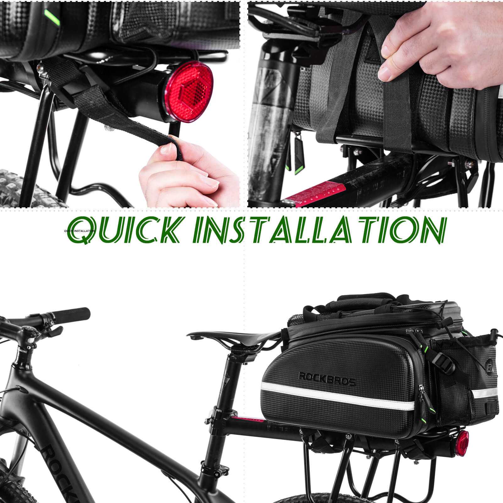 ROCKBROS Waterproof Rear Rack Bag on bike, expandable 17L-35L, durable and organized cargo solution