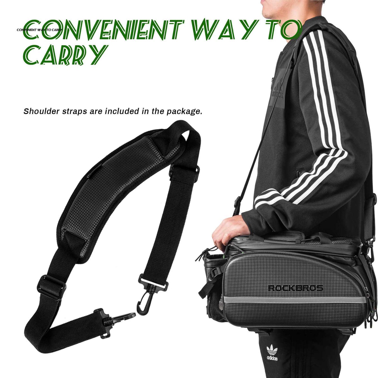 ROCKBROS Waterproof Rear Rack Bag expandable bike trunk with detachable shoulder straps and reflective accents