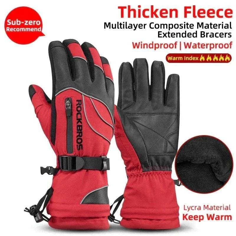 Waterproof thermal winter gloves with fleece lining for men and women designed for warmth and snow sports.