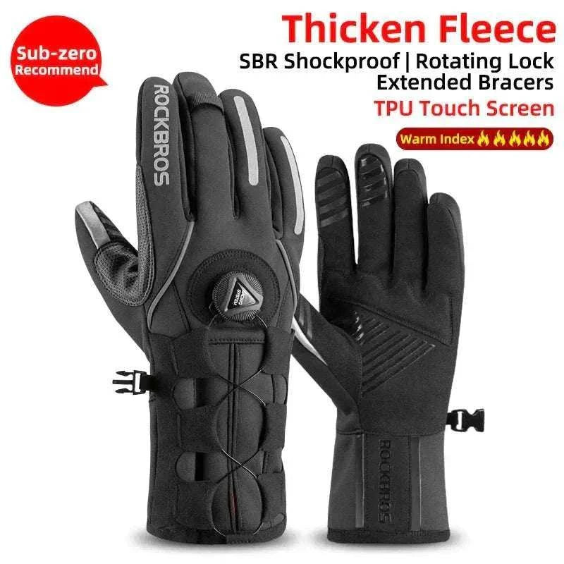 Waterproof thermal winter gloves with fleece lining designed for extreme warmth and weather protection in snow sports