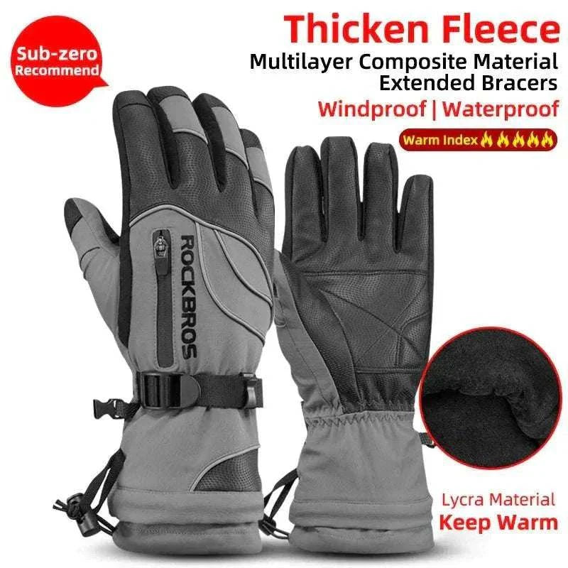 Pair of waterproof thermal winter gloves with fleece lining for snow sports and outdoor activities