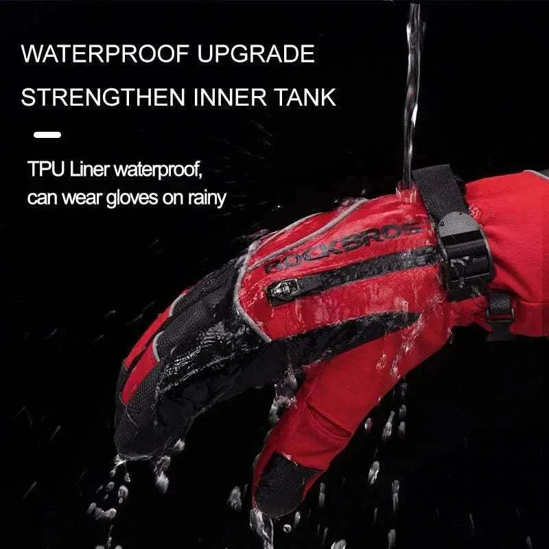 Pair of waterproof thermal winter gloves with fleece lining for snow sports use
