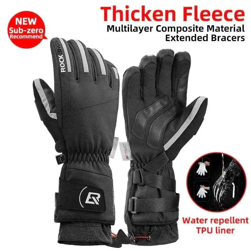 Pair of waterproof thermal winter gloves with fleece lining for snow sports and outdoor activities