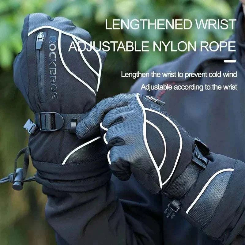 Pair of waterproof thermal winter gloves with fleece lining for snow sports, designed for men and women