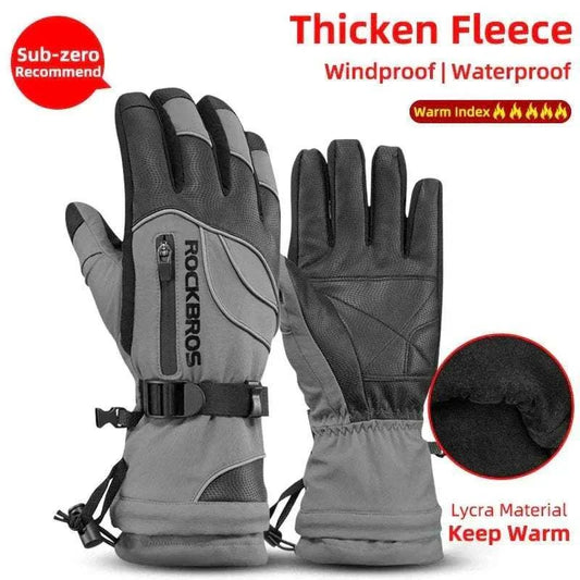 Pair of waterproof thermal winter gloves with fleece lining for snow sports and outdoor activities