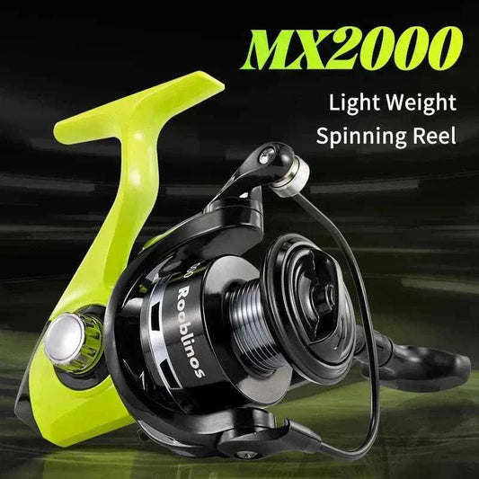 Lightweight spinning fishing reel with 5.2:1 gear ratio, ambidextrous handle, and anti-reverse for saltwater and freshwater fishing
