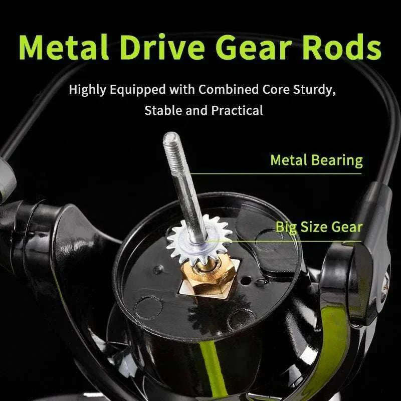 Lightweight spinning fishing reel with 5.2:1 gear ratio, ambidextrous handle, and anti-reverse for saltwater and freshwater fishing