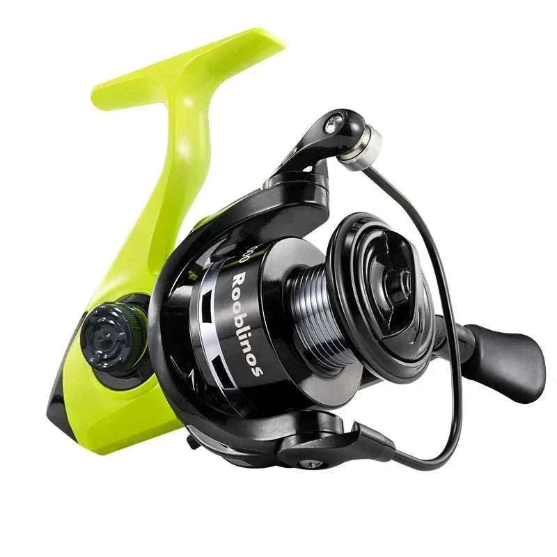 Lightweight spinning fishing reel with 5.2:1 gear ratio, ambidextrous handle, and durable design for saltwater and freshwater fishing