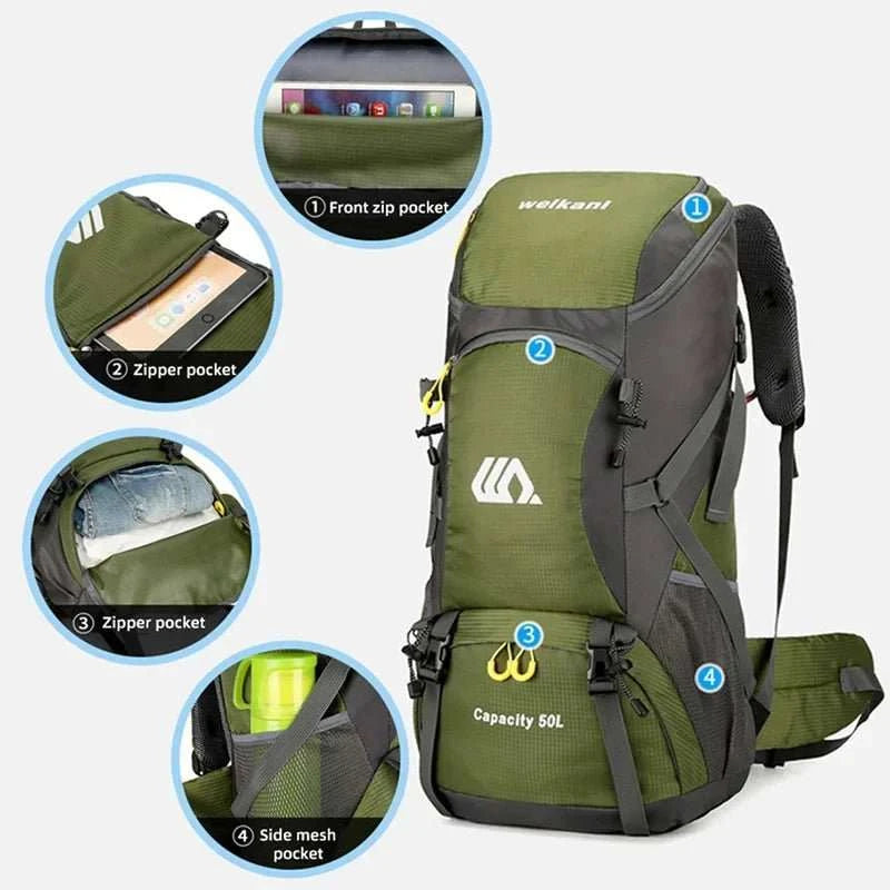 Outdoor Travel Backpack waterproof hiking rucksack with large capacity and separate shoe compartment