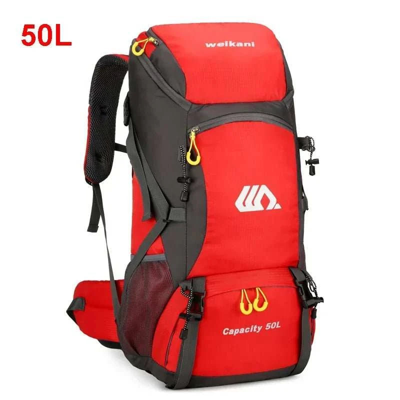 Waterproof outdoor travel backpack with large 50L capacity and independent shoe compartment