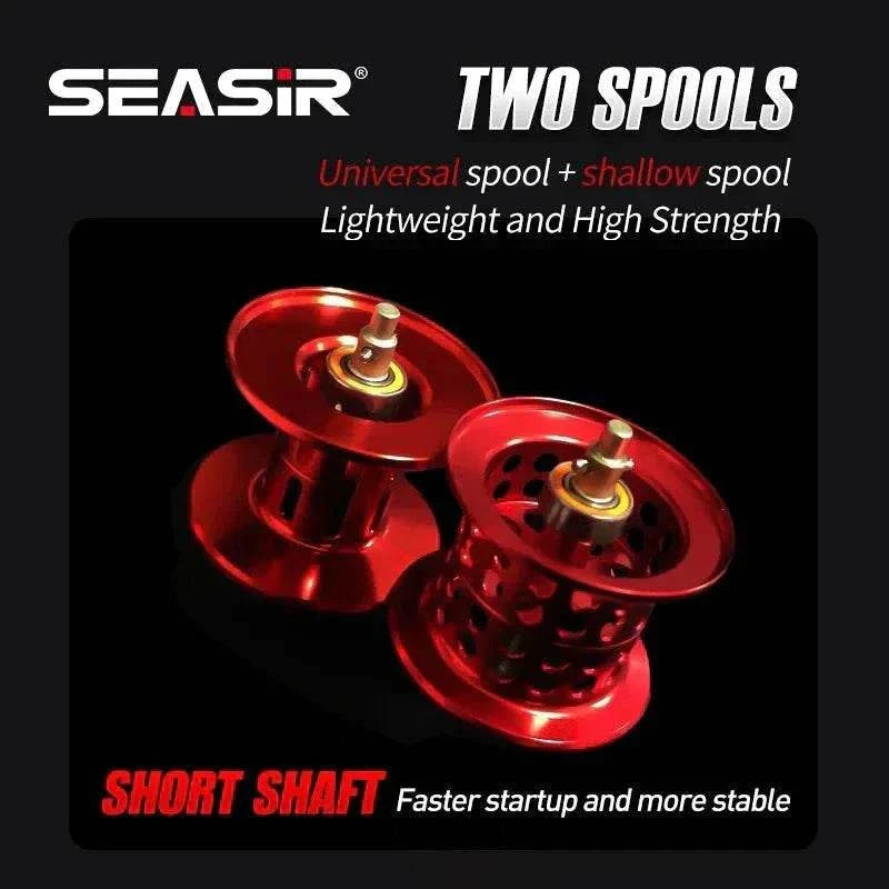 Ultralight carbon baitcasting reel with dual spool, 7.3:1 gear ratio, 11+1 bearings, and 8.5kg drag system