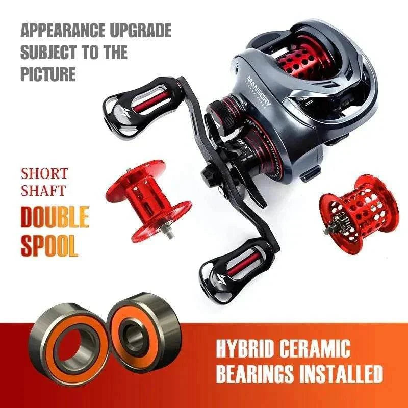 Ultralight carbon baitcasting reel with dual spool, 11+1 bearings, 7.3:1 ratio, and 8.5kg drag for precise casting