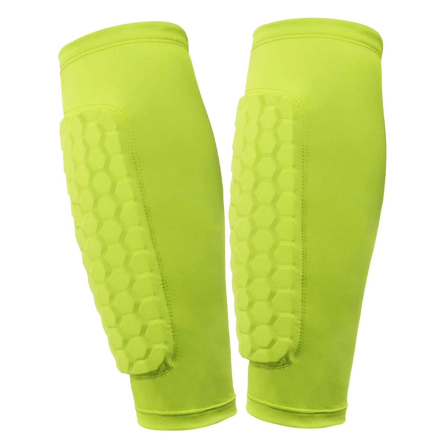 Shin Defender honeycomb padded soccer shin guards with breathable nylon leg sleeves