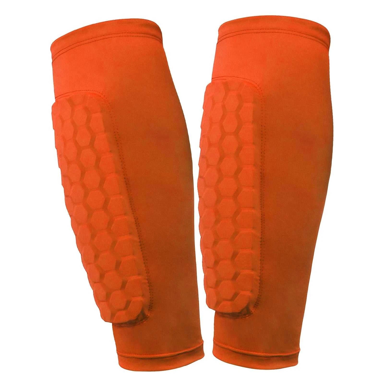 Shin Defender honeycomb padded soccer shin guards with breathable nylon leg sleeves