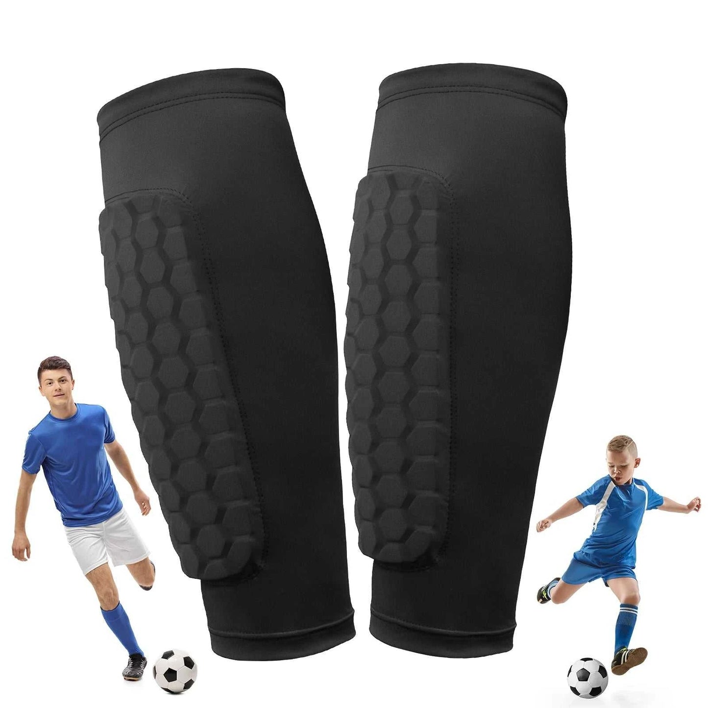 Shin Defender honeycomb padded nylon soccer shin guards and leg sleeves for impact protection