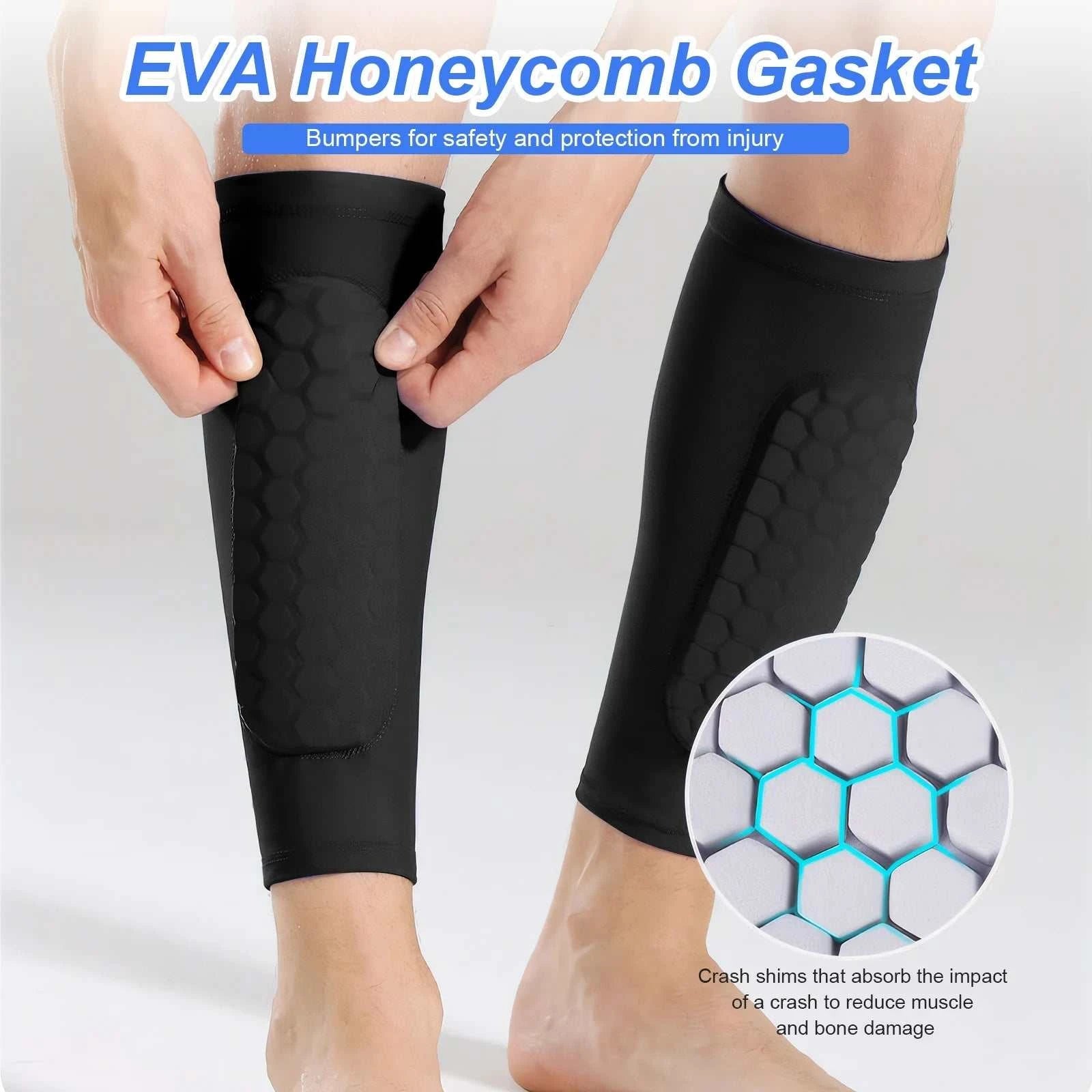 Shin Defender honeycomb padded soccer shin guards with breathable nylon leg sleeves