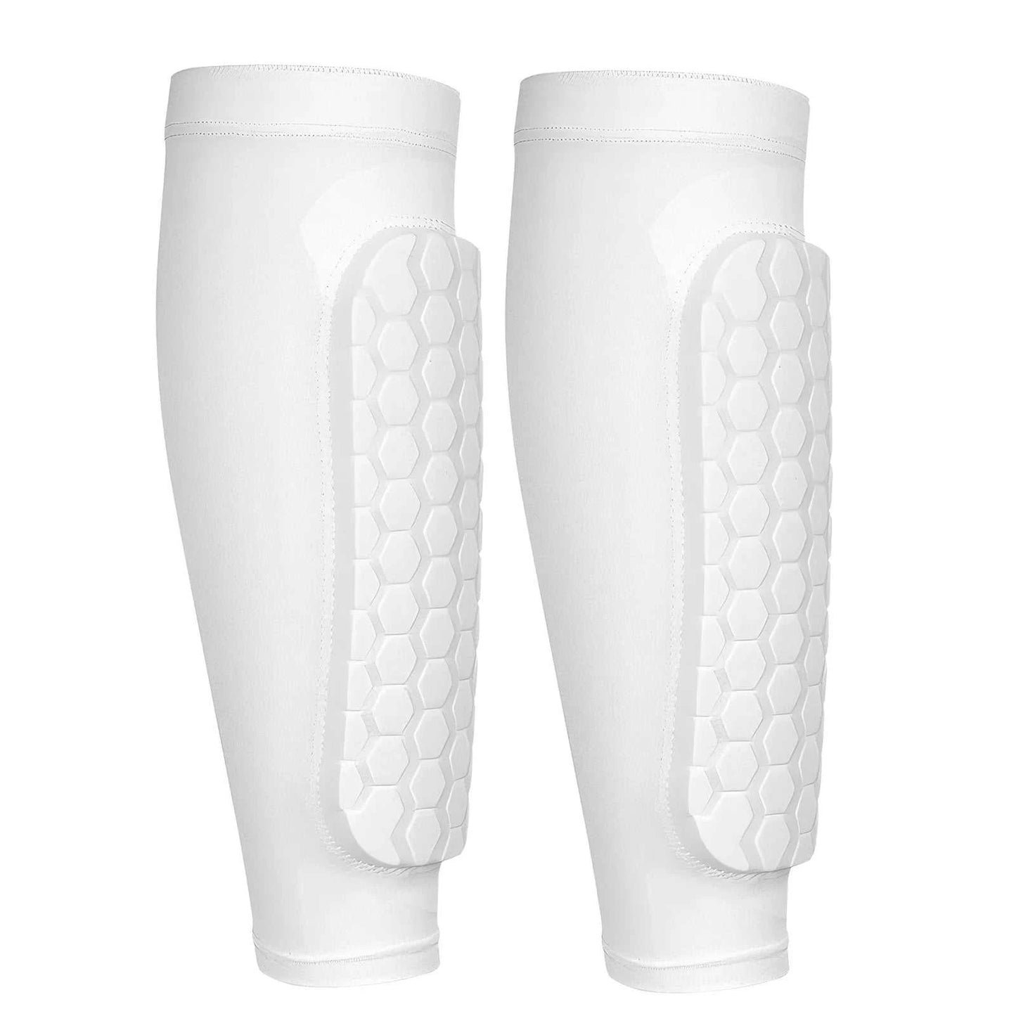 Shin Defender honeycomb padded soccer shin guards with breathable nylon leg sleeves