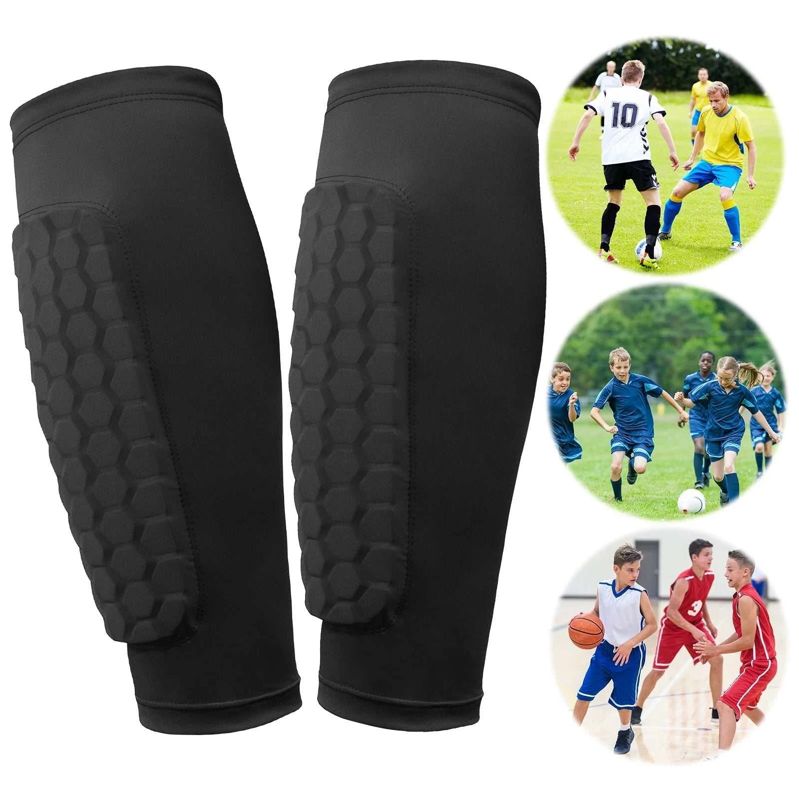 Shin Defender honeycomb padded nylon soccer shin guards and leg sleeves for impact protection