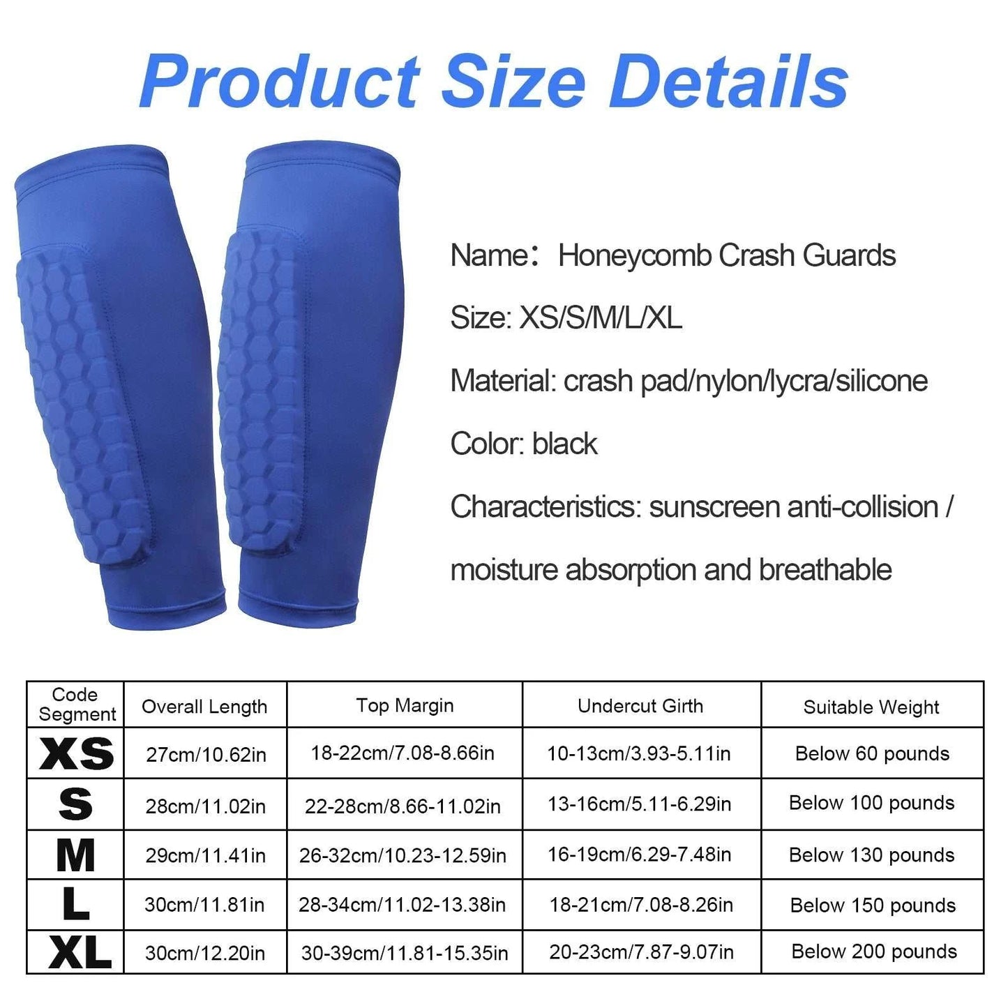 Shin Defender honeycomb padded soccer shin guards with breathable nylon leg sleeves