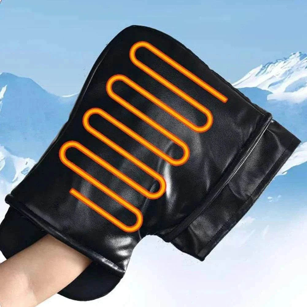 USB heated motorcycle handlebar muffs with waterproof PU leather, 3 heat settings, and reflective safety features