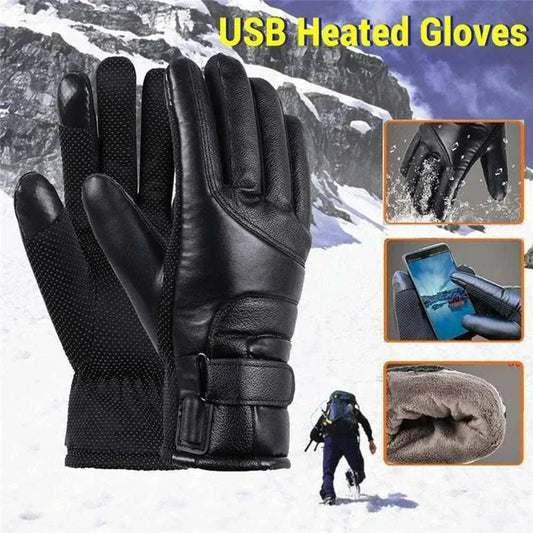 Waterproof USB electric heating gloves with touchscreen compatibility and coral velvet lining for winter outdoor activities