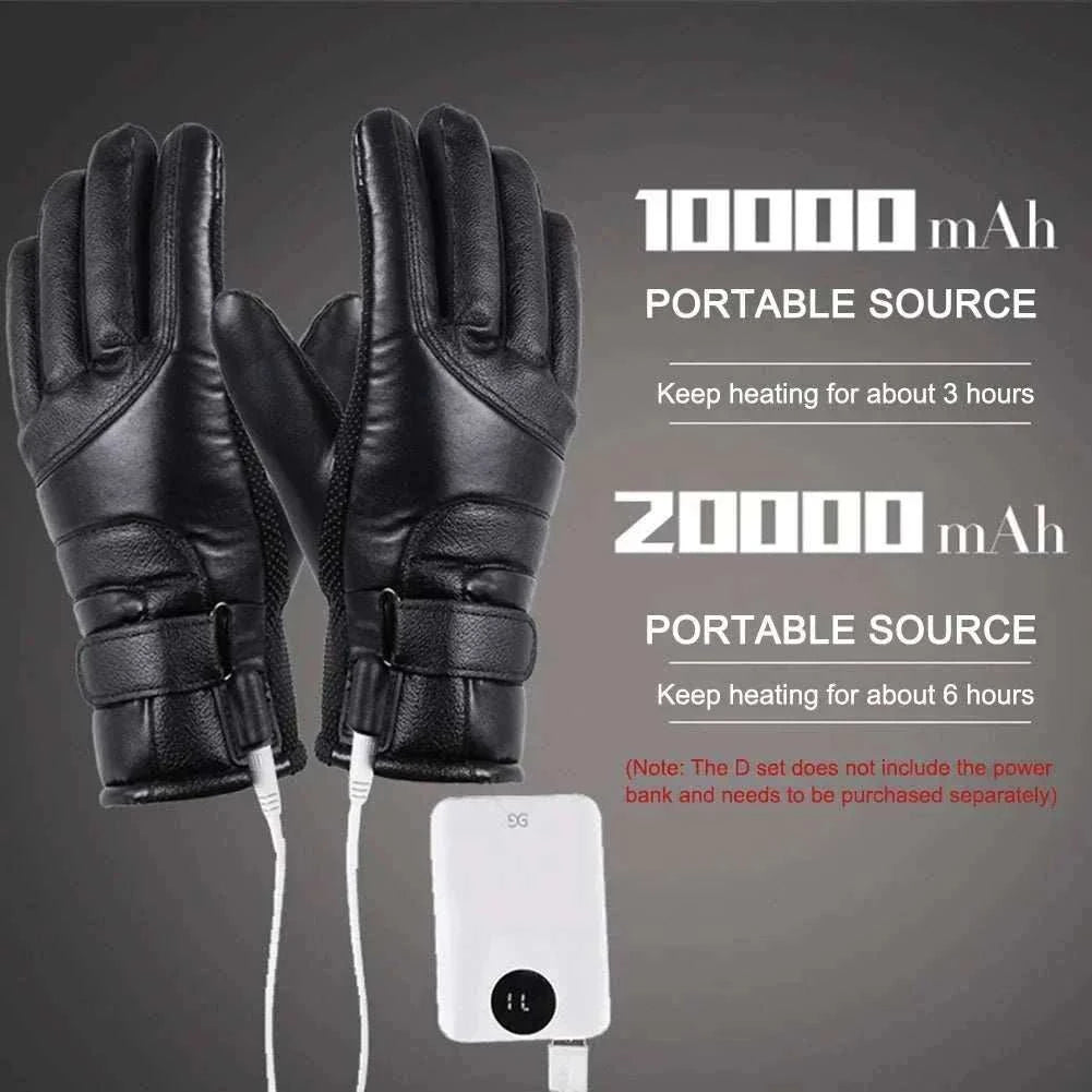USB electric heating gloves waterproof leather touchscreen compatible winter hand warmers