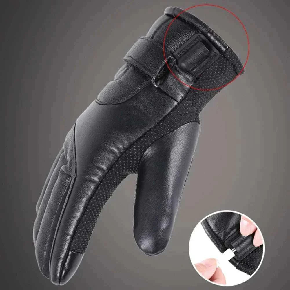 USB electric heating gloves waterproof leather touchscreen compatible winter hand warmers