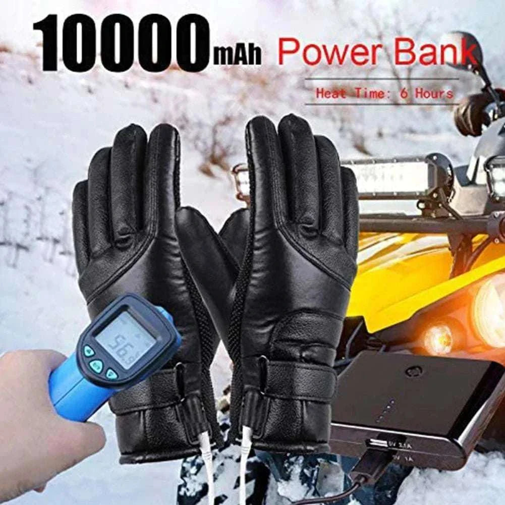 USB electric heating gloves waterproof leather touchscreen winter hand warmers
