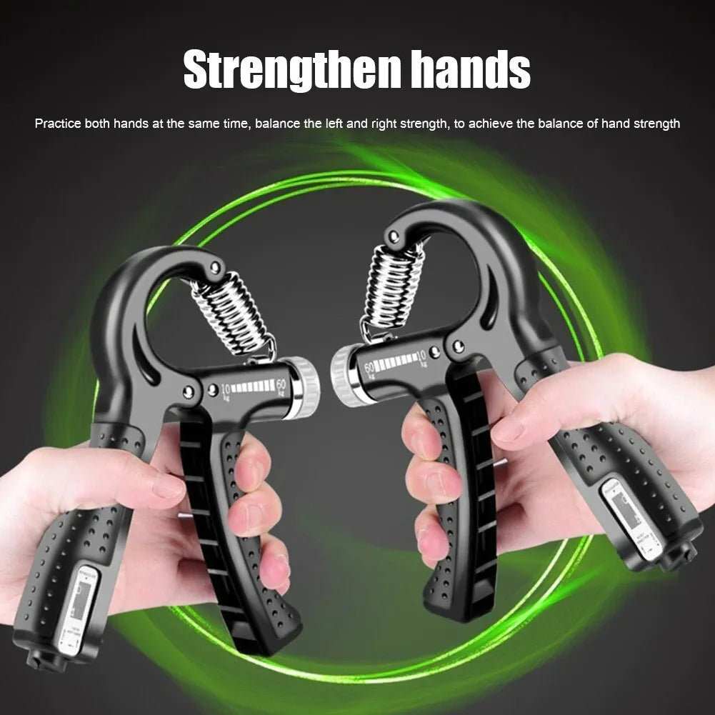 Hand Grip Strength Trainer with adjustable resistance, built-in counter, ergonomic design, and compact carbon fiber gripper exerciser