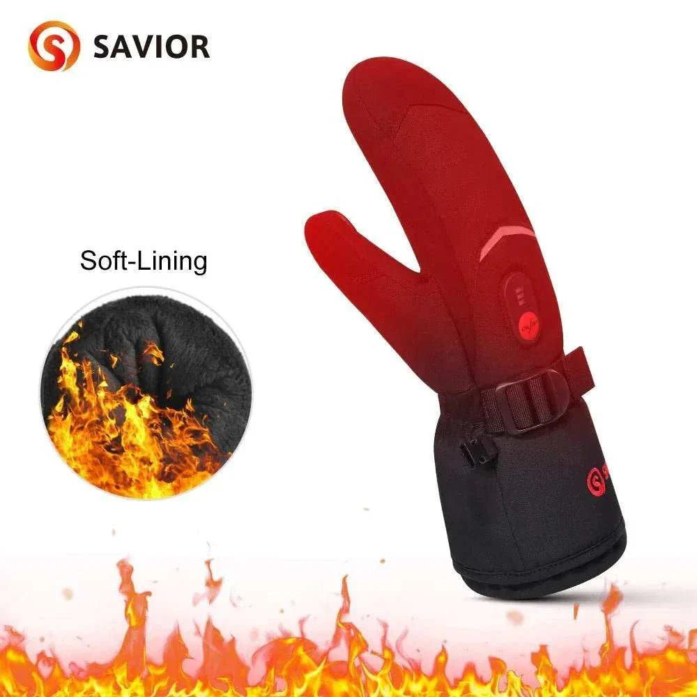 Heated crab finger gloves with 3-gear temperature control, waterproof design, and touchscreen compatibility for winter warmth