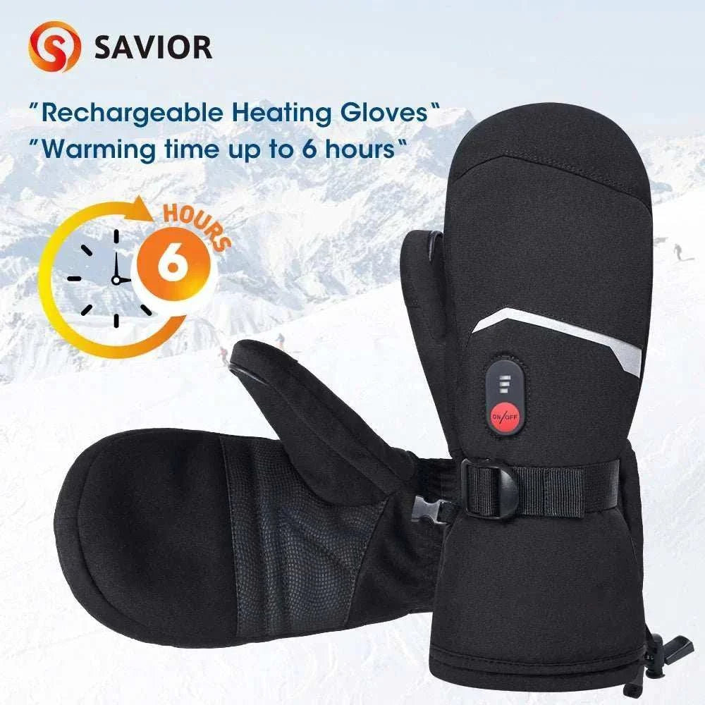 Heated crab finger gloves with 3-gear temperature control, touchscreen compatibility, and waterproof design for winter warmth