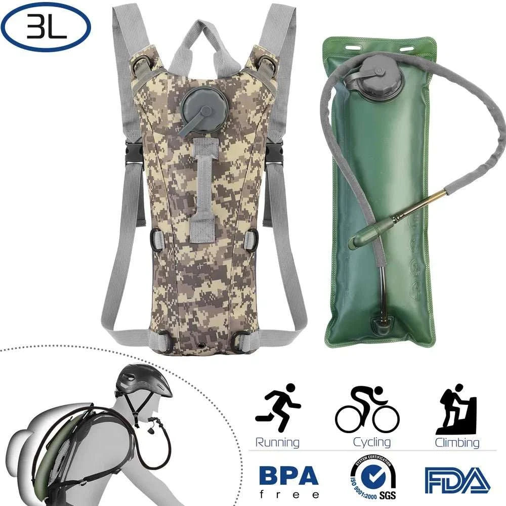 Tactical Hydration Pack with 3L water bladder and adjustable straps for outdoor use