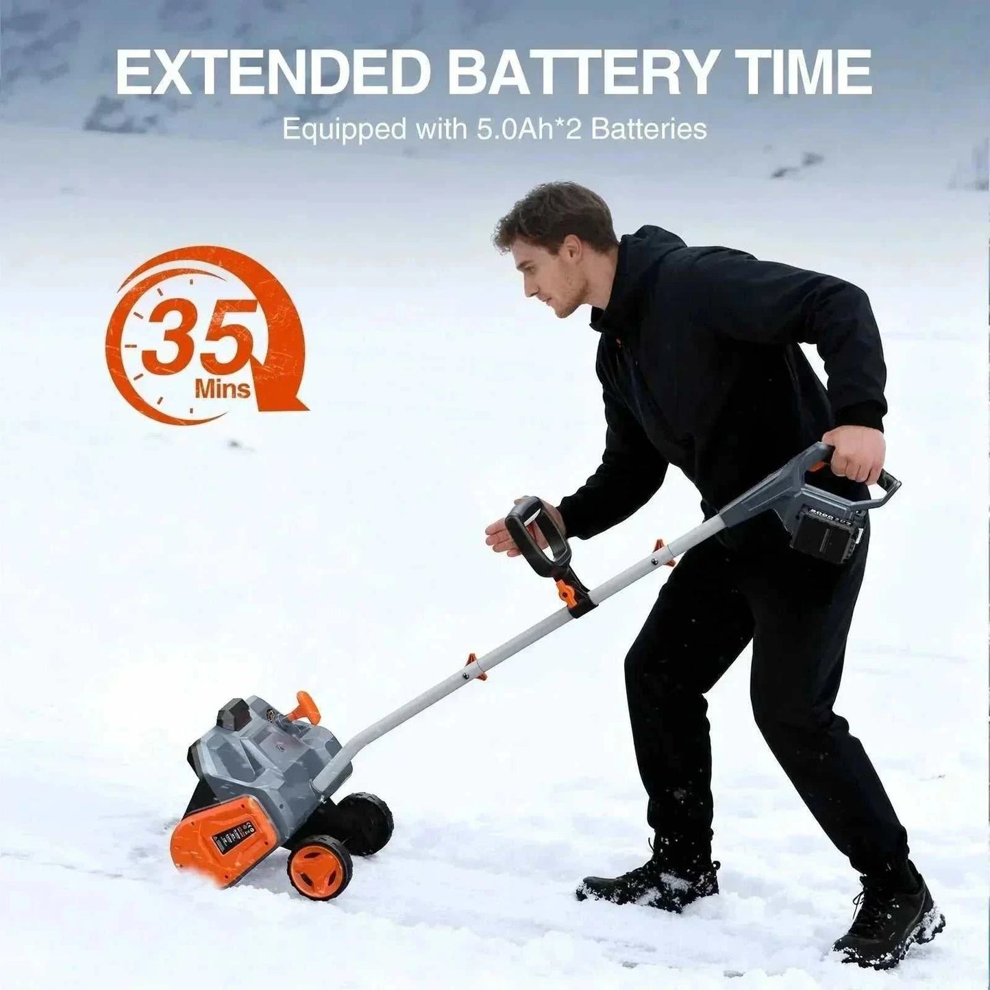 TaskStar 40V Snow Shovel with dual 5Ah batteries and wheels for efficient snow removal