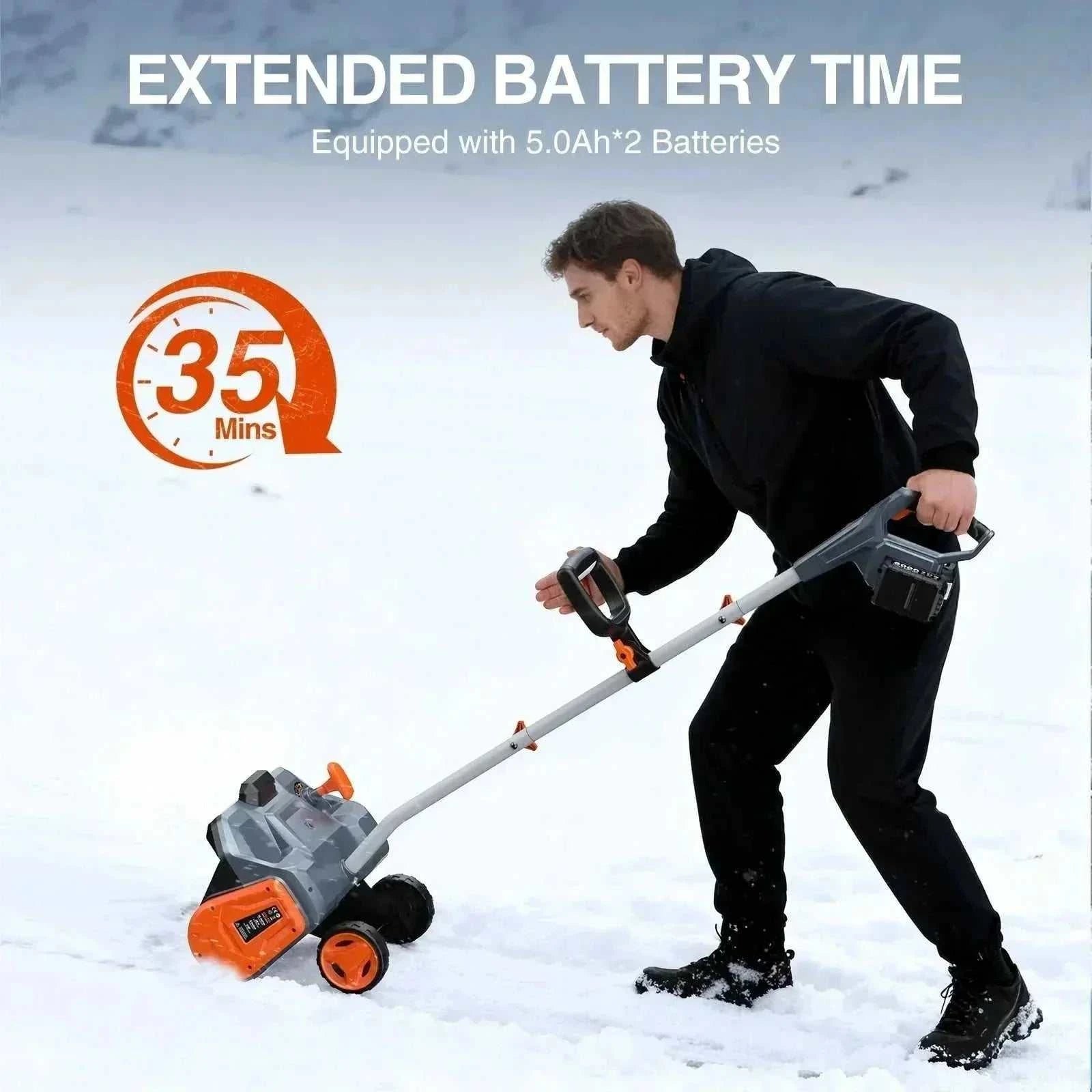 TaskStar 40V Snow Shovel with dual 5Ah batteries and wheels for efficient snow removal