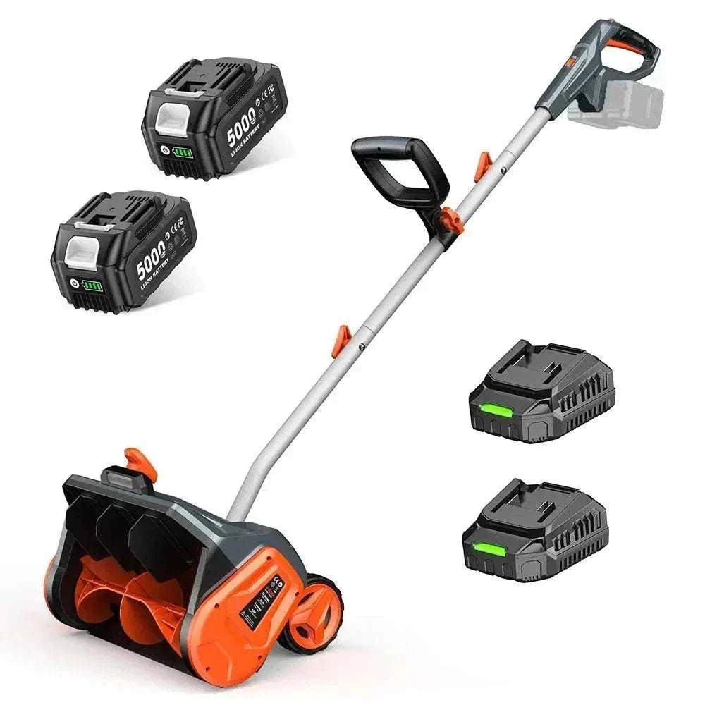 TaskStar 40V Snow Shovel with dual 5Ah batteries and wheels for powerful, efficient snow removal.
