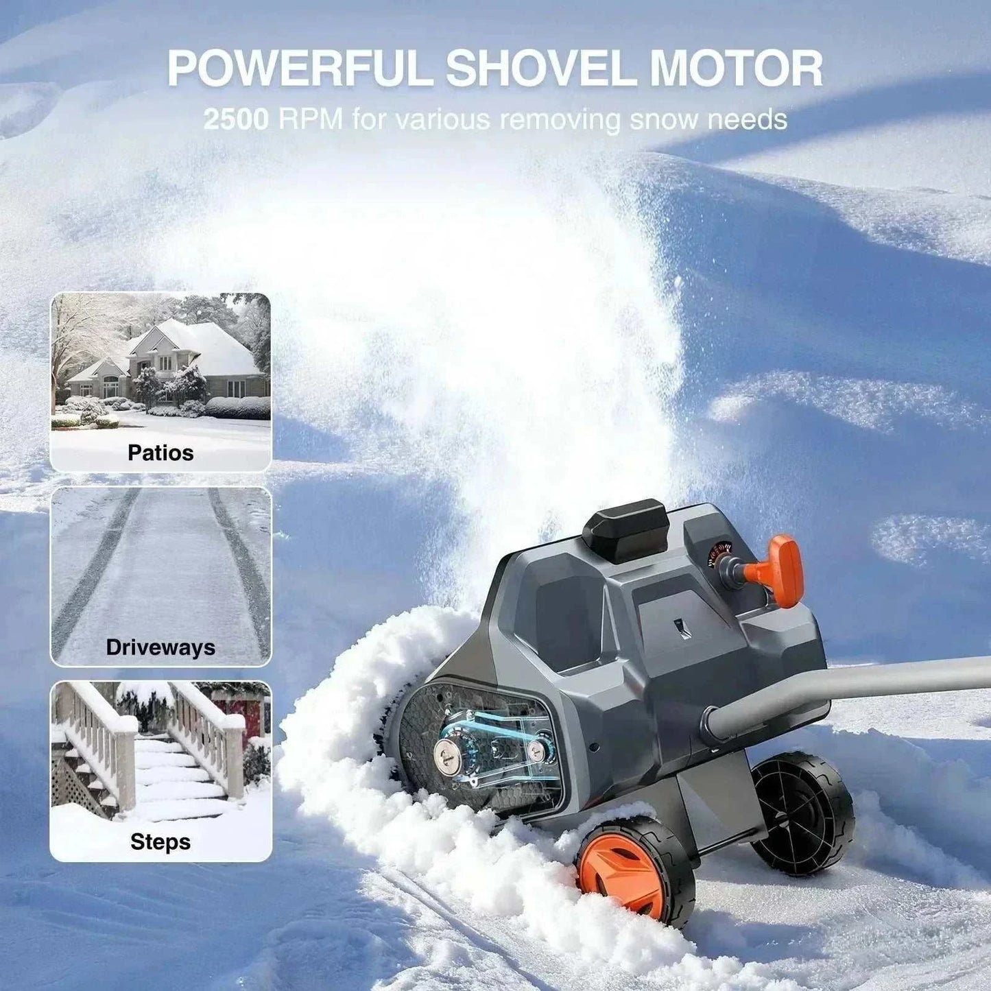 TaskStar 40V Snow Shovel with dual 5Ah batteries, wheels, adjustable chute, and LED light for efficient snow removal