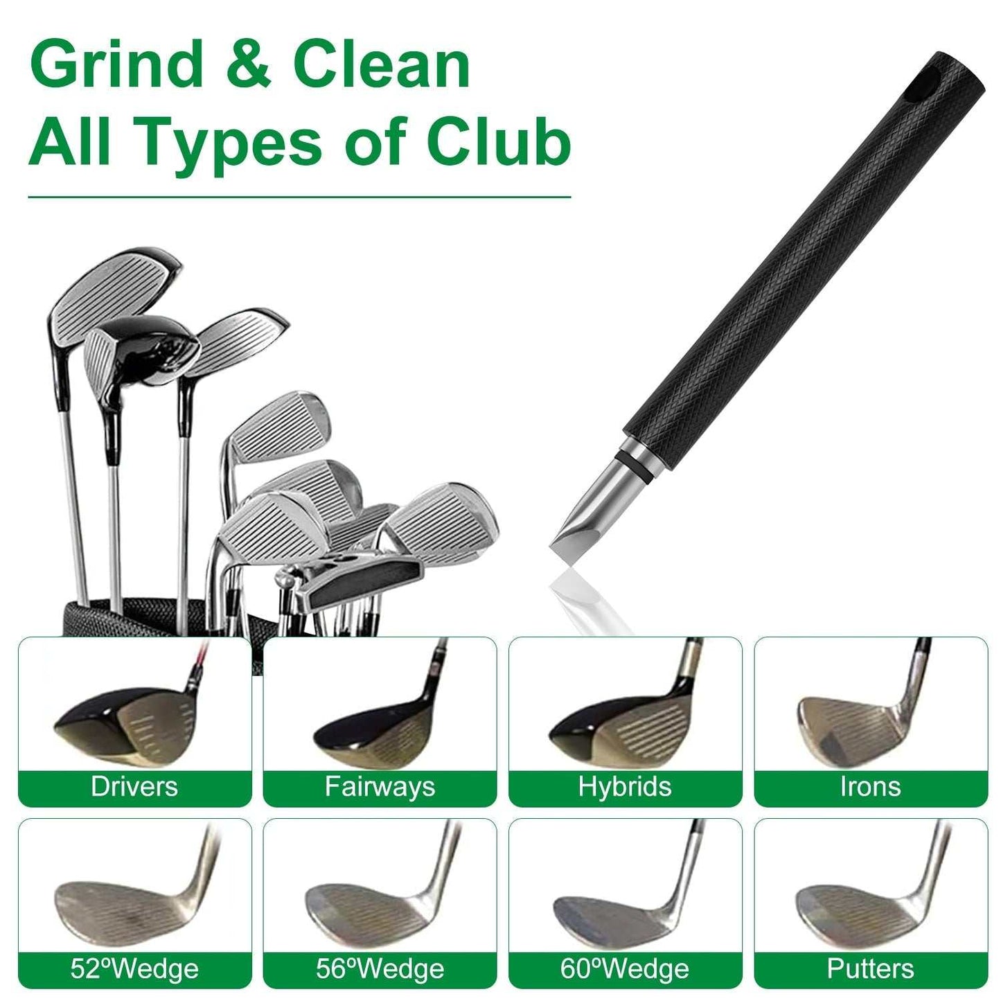 Three in one golf club cleaning kit with water bottle, brush, groove sharpener, and microfiber towel attached to golf bag