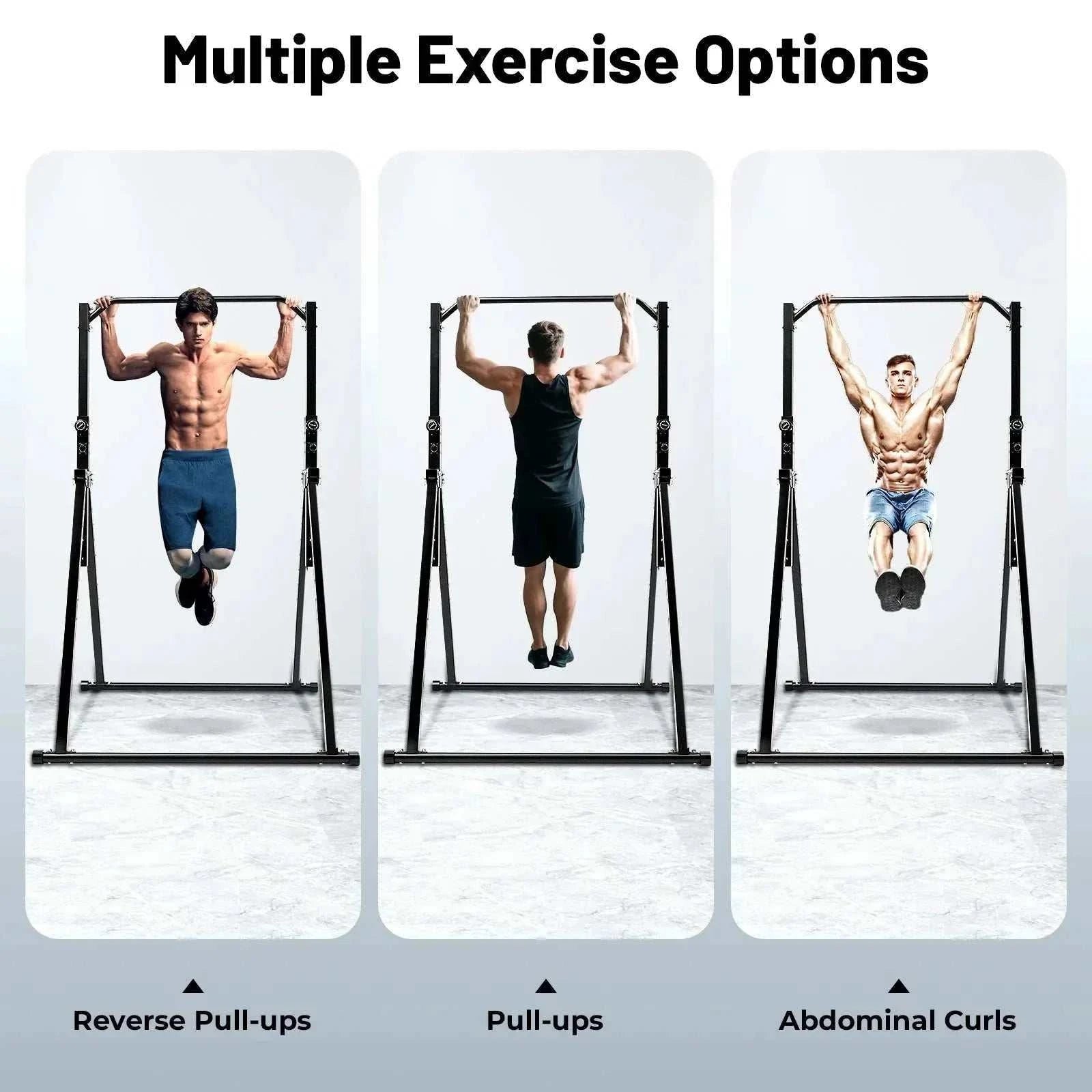Black triangular adjustable height pull up station made of carbon steel for home gym strength training