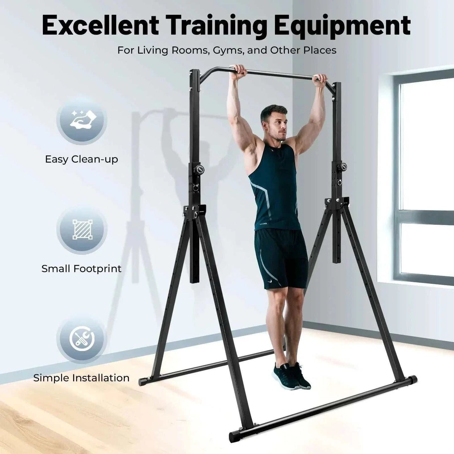 Black adjustable height carbon steel pull up station for home gym strength training