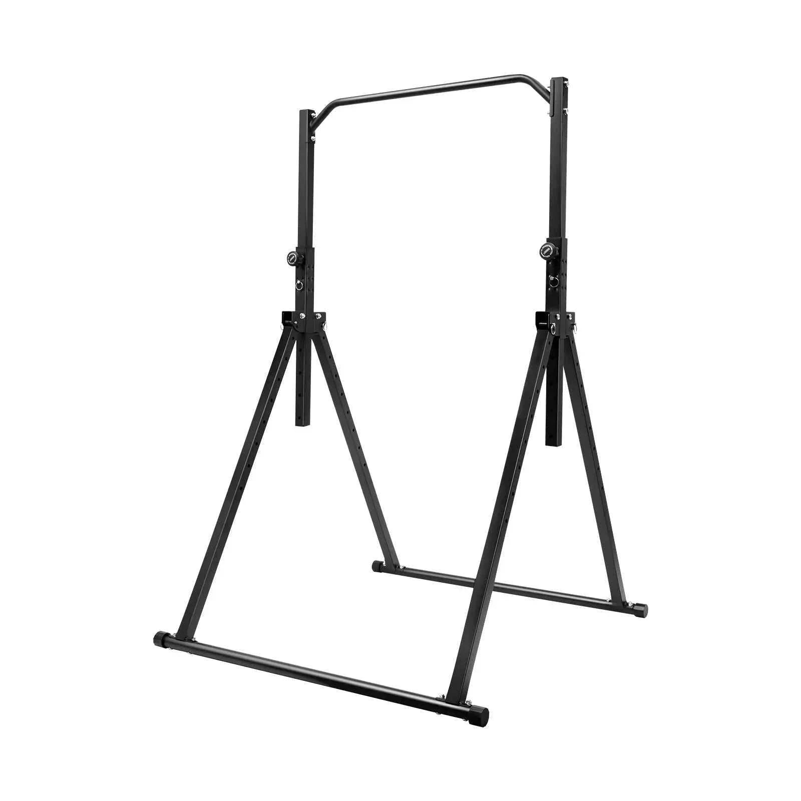 Black triangular adjustable height pull up station made of carbon steel for home gym strength training