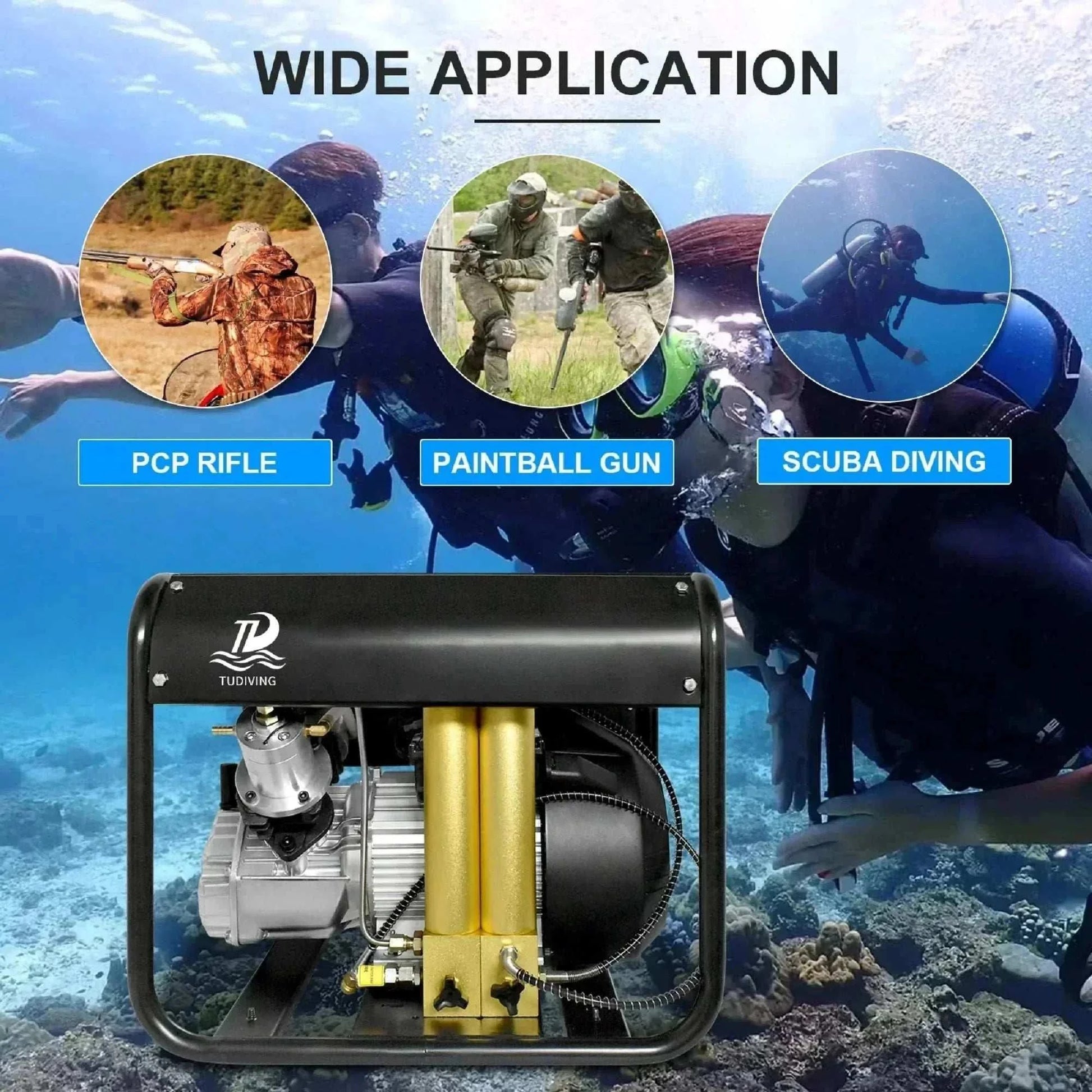 TUDIVING Portable Scuba Air Compressor 4500 PSI high-pressure PCP with 2.2 kW motor and water cooling system