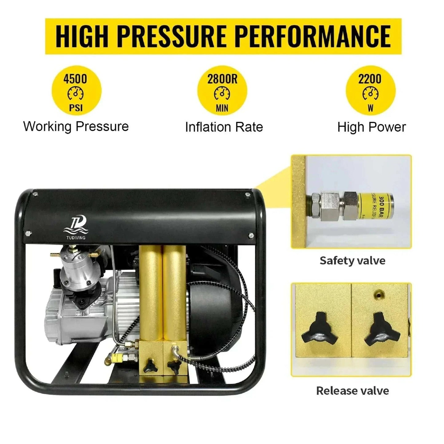 TUDIVING Portable Scuba air compressor 4500 PSI high-pressure PCP tank filling system